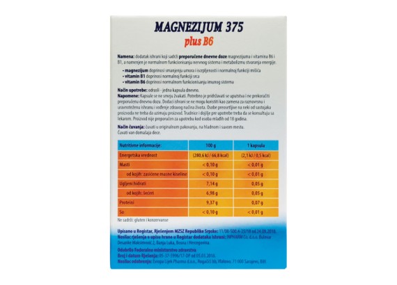 Magnezijum 375 plus B6 30 kapsula