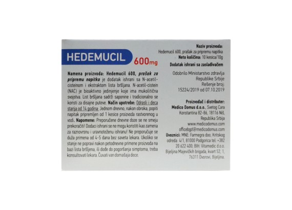 Hedemucil 600 mg 10 kesica