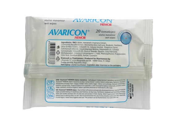 Avaricon® Hemor vlažne maramice 20 komada pakovanje