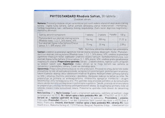 Phytostandard® Rhodiole Safran 30 tableta
