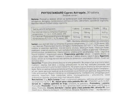 Phytostandard® - Cypres / Astragale 30 tableta