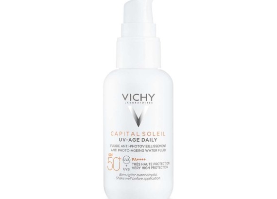 Vichy Capital Soleil UV-AGE Vodeni fluid za zaštitu od sunca protiv znakova starenja kože - bore, tamne fleke SPF50+, 40 ml