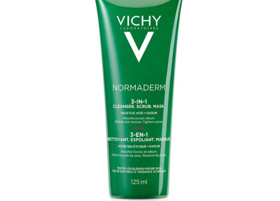 Vichy Normaderm 3 u 1 nega za kožu sklonu aknama - krema za čišćenje lica, piling, maska 125 ml