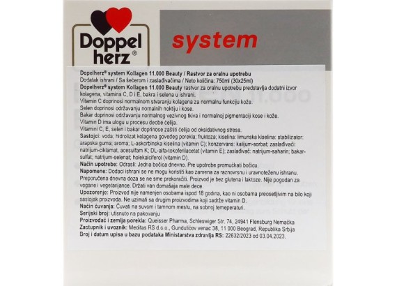 DOPPEL HERZ System Kollagen 11.000 Beauty ampule 30X25 ml  