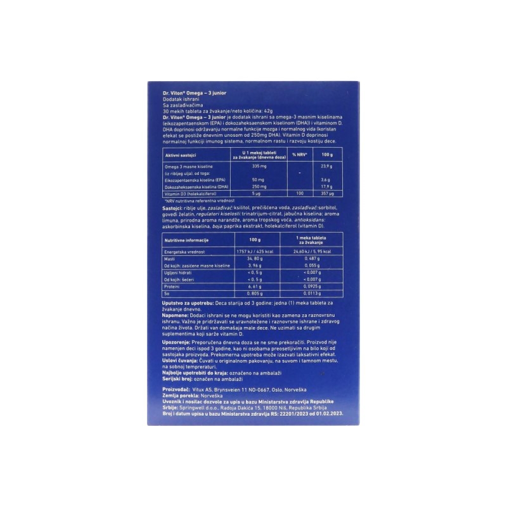 Dr.Viton Omega 3 Junior 30 tableta za žvakanje Markfarm apoteka