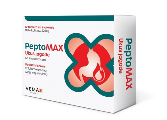 PeptoMAX jagoda 12 tableta za žvakanje