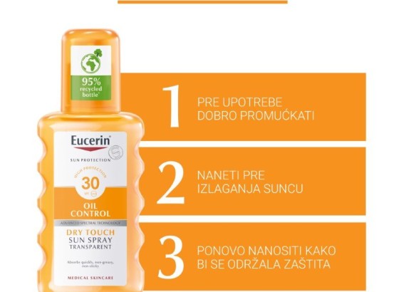 Eucerin Sun Oil Control Dry Touch sprej za zaštitu osetljive kože od sunca SPF30 200 ml