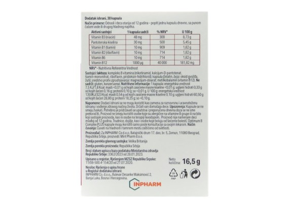 Optimum B complex 30 kapsula