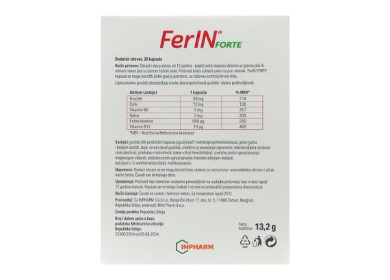 FerIN forte, za anemiju, 30 kapsula
