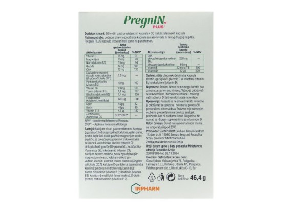 PregnIN PLUS, tokom trudnoće, 30 + 30 kapsula
