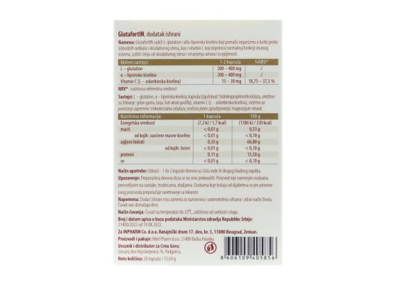 GlutafortIN za imunitet, energiju, anti-aging, 30 kapsula