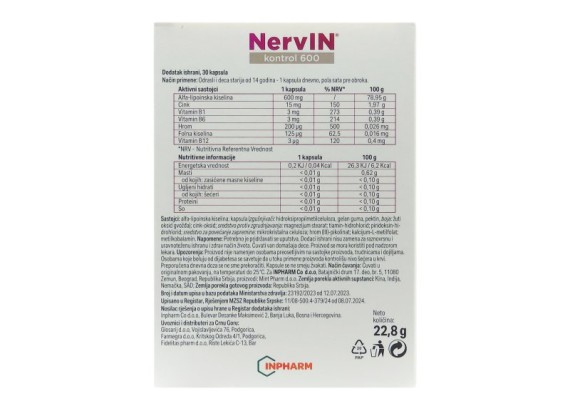 NervIN kontrol 600, 30 tableta