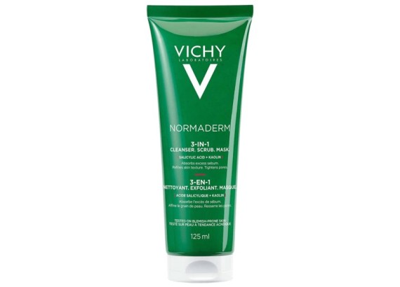 Vichy Normaderm 3u1 nega za kožu sklonu aknama - krema za čišćenje lica, piling, maska 125 ml