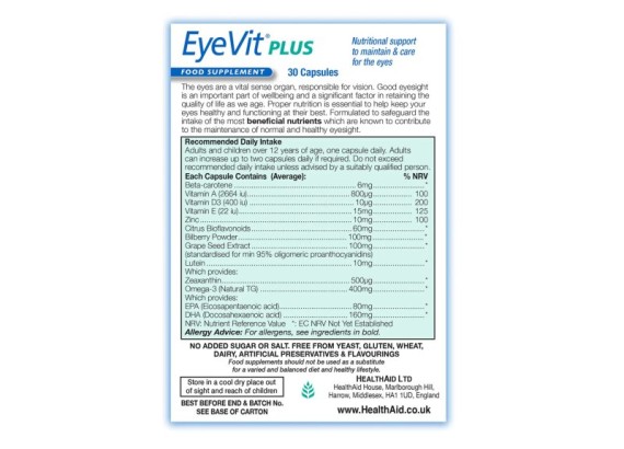 HealthAid EyeVit Plus 30 kapsula