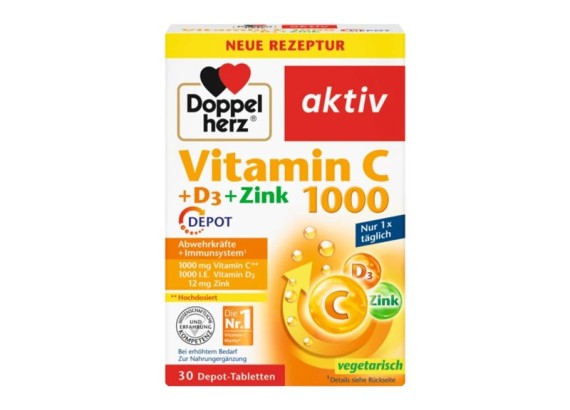 DOPPEL HERZ Aktiv Vitamin C+ D3+ cink 30 tableta