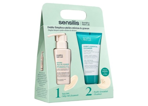 Sensilis set za dvostruko čišćenje kože - Succinic Jelly Oil Cleanser 150 ml + Purify Essential Cleanser 200 ml
