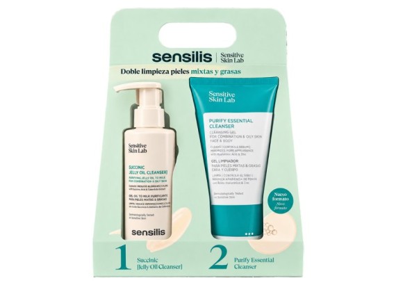 Sensilis set za dvostruko čišćenje kože - Succinic Jelly Oil Cleanser 150 ml + Purify Essential Cleanser 200 ml